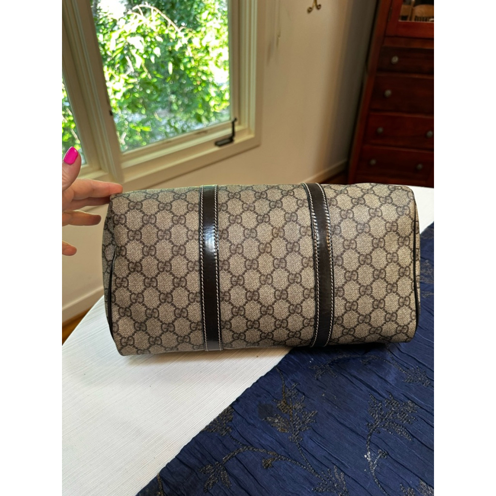 Gucci Brown Coated Canvas & Patent Leather Medium Boston Bag w/ Shoulder Strap - Picture 7 of 16